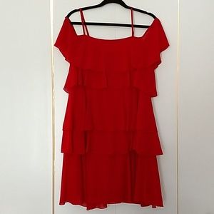 Cold Shoulder crepe red dress
